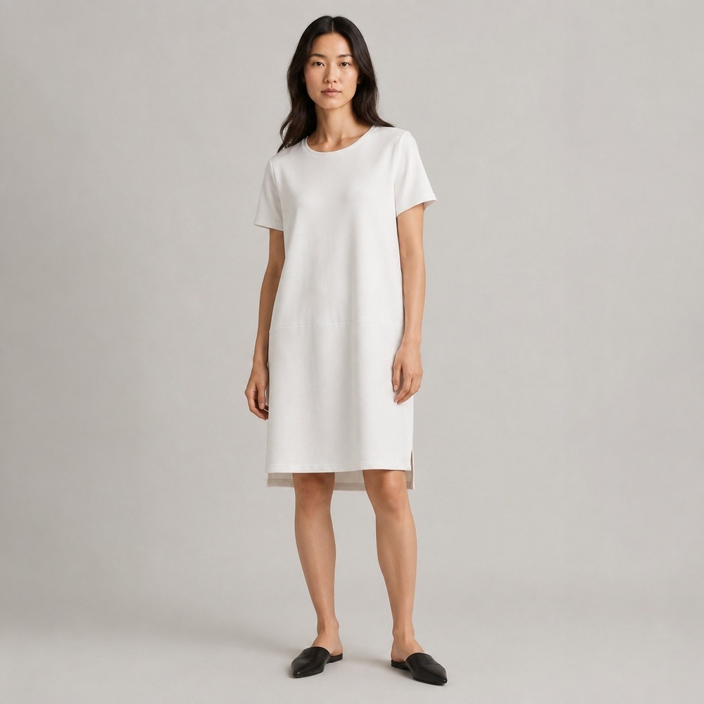 Eileen Fisher Womens Tencel Ponte Shift Dress Small Minimalist Quiet Luxury